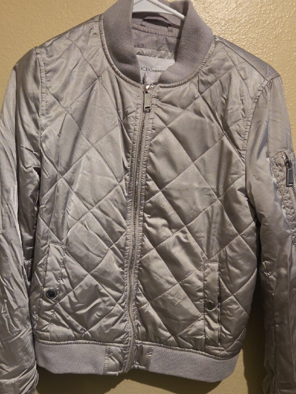 BCBGeneration Quilted Bomber Jacket in Light Gray